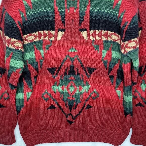 Vintage Polo Ralph Lauren Hand Knit Aztec Print Wool Sweater Size Large - Picture 8 of 11